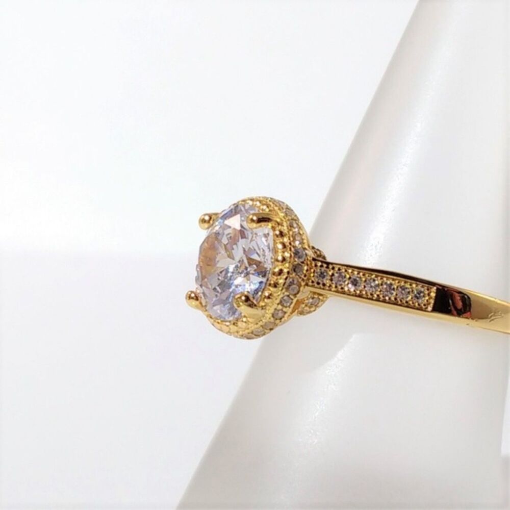 Simulated Diamond 14K YG over Sterling Silver Ring Size 5